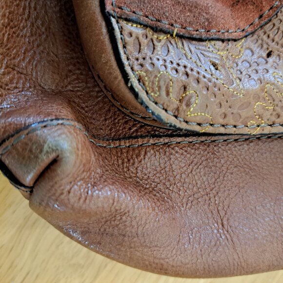 Fossil Multicolor Patchwork Leather Suede Pocket Boho Crossbody Bag - Picture 8 of 16